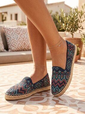 Dolce Vita Shoes Women's Size 8 Navy Ottie Espadrille Shoes Beaded Slip On